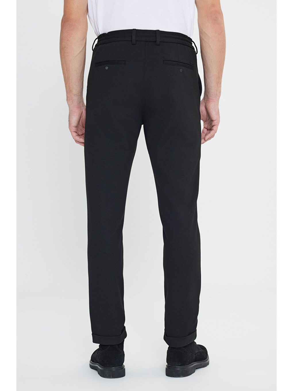 Erkek Siyah Slim Fit Dar Kesim Beli Bağlamalı Yan Cep Esnek Casual Pantolon-4