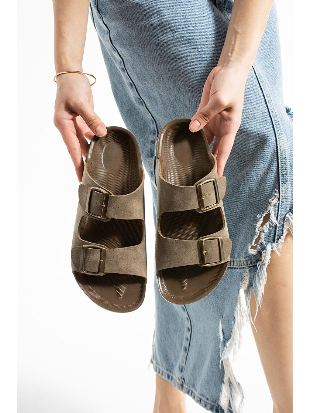 Bej DAKOTA Unisex Ortopedik Terlik Günlük Kadın ve Erkek Dikişli Terlik Dış Mekan ve Ev Terliği