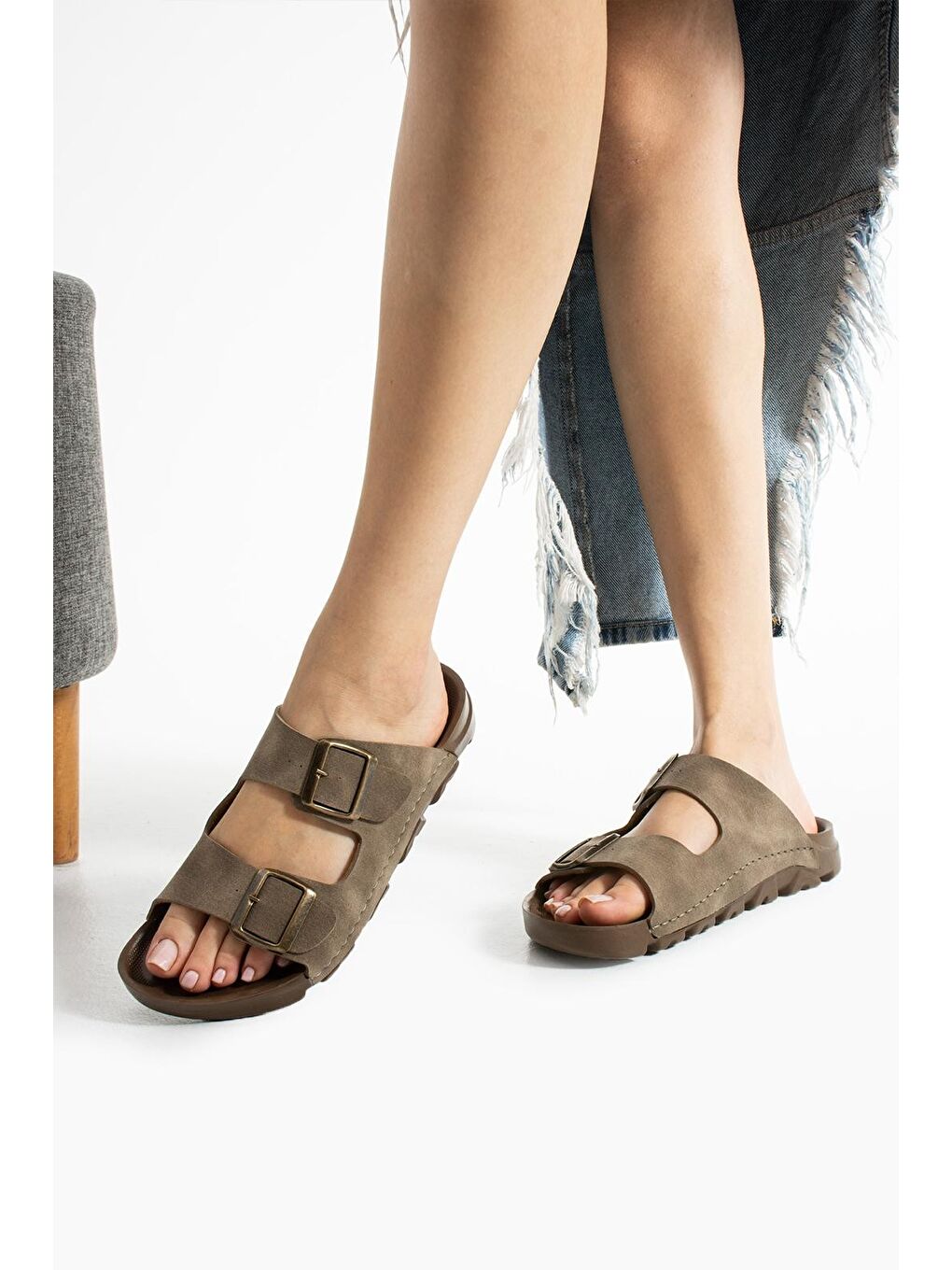 Bej DAKOTA Unisex Ortopedik Terlik Günlük Kadın ve Erkek Dikişli Terlik Dış Mekan ve Ev Terliği-1