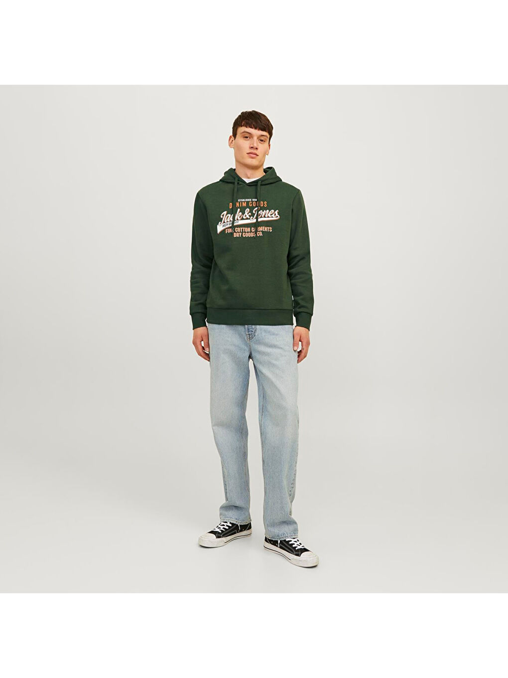 Hood Logo 2 Col Erkek Yeşil Kapüşonlu Sweatshirt-1