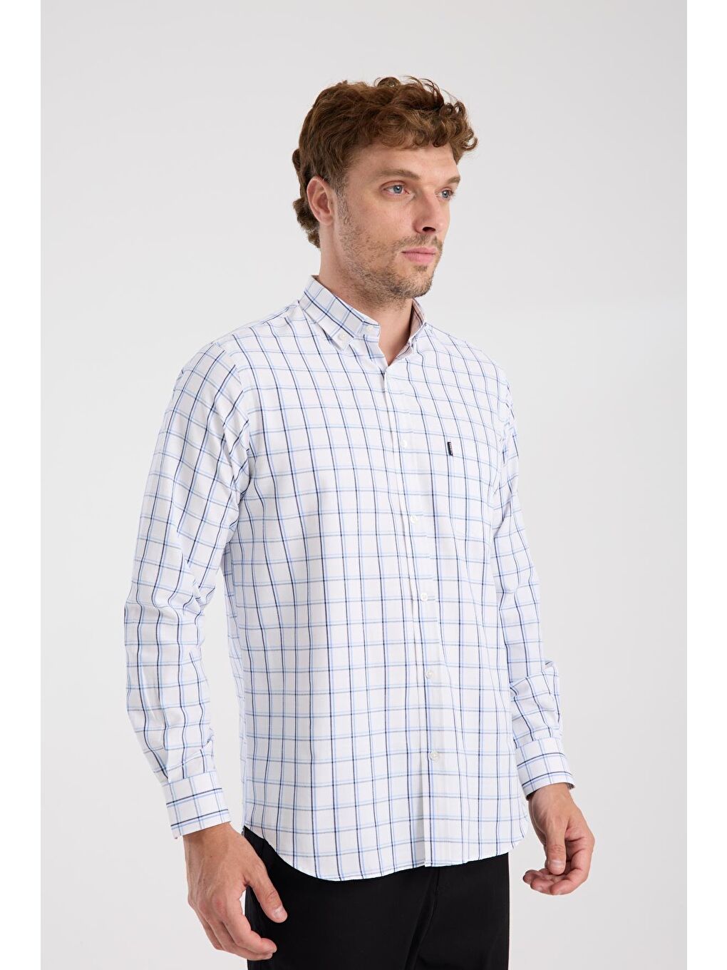 Aclub Ac10113 Poplin Pamuk Karışımlı Regular Fit Lacivert Düğmeli Yaka Erkek Düz Gömlek-5