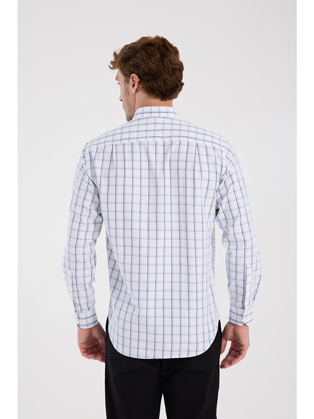 Aclub Ac10113 Poplin Pamuk Karışımlı Regular Fit Lacivert Düğmeli Yaka Erkek Düz Gömlek-7