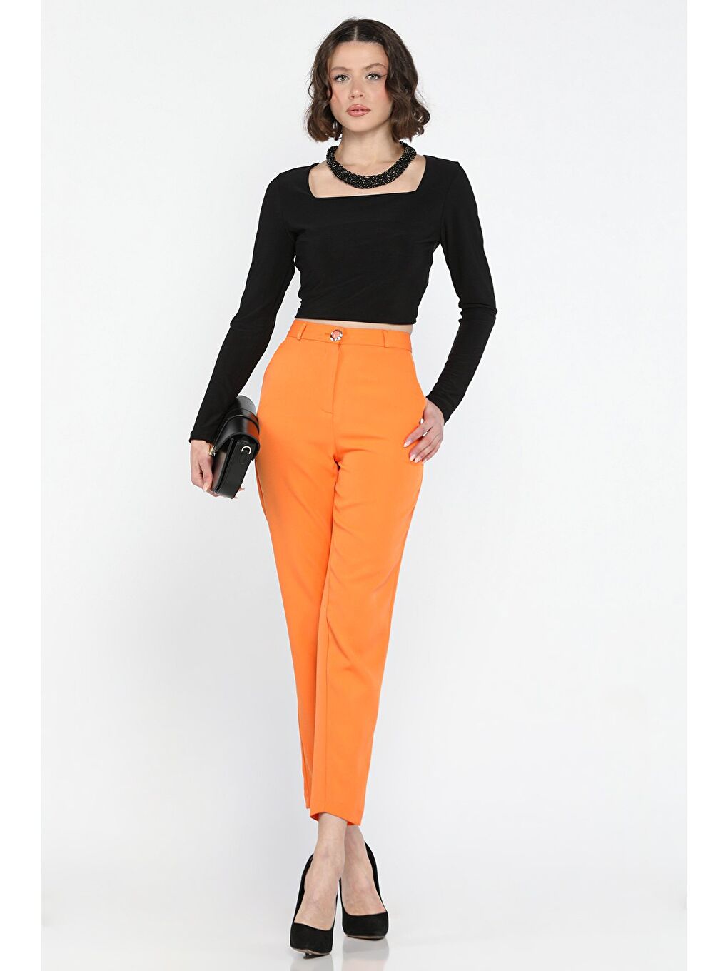 Turuncu Kadın Kumaş Pantolon-1