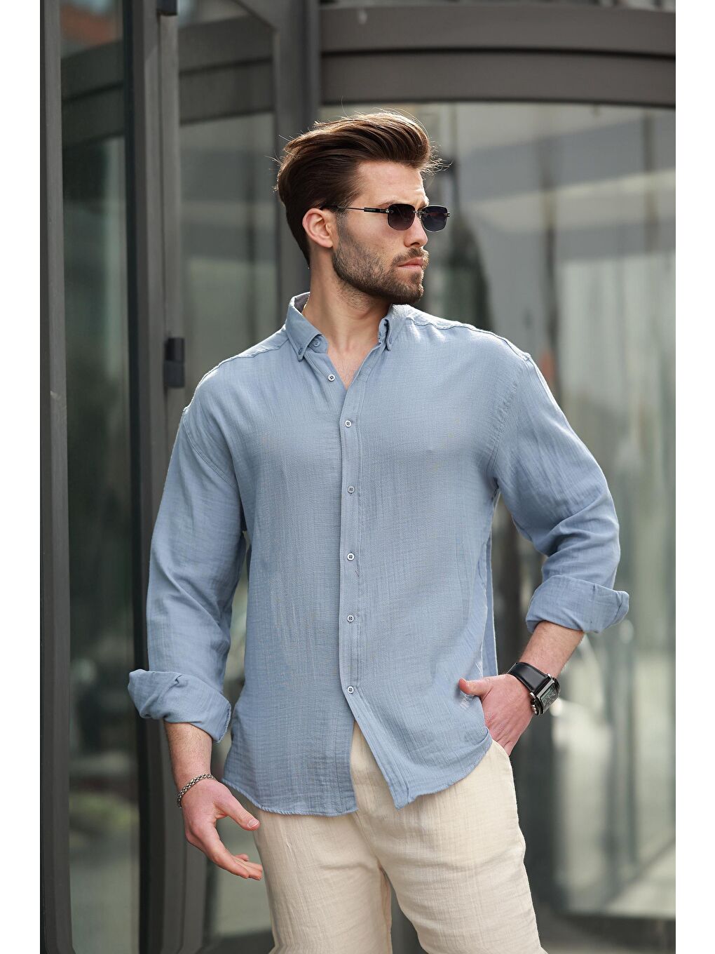 Mavi Basic %100 Pamuklu Uzun Kollu Erkek Gömlek E6761-1