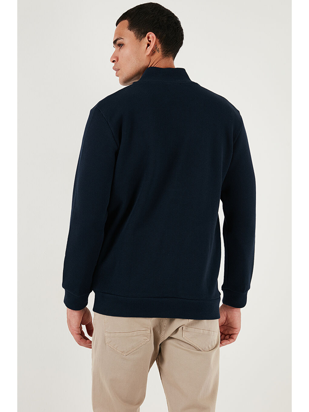 Lacivert Pamuklu Relaxed Fit Dik Yaka Fermuarlı Hırka 5901075-6