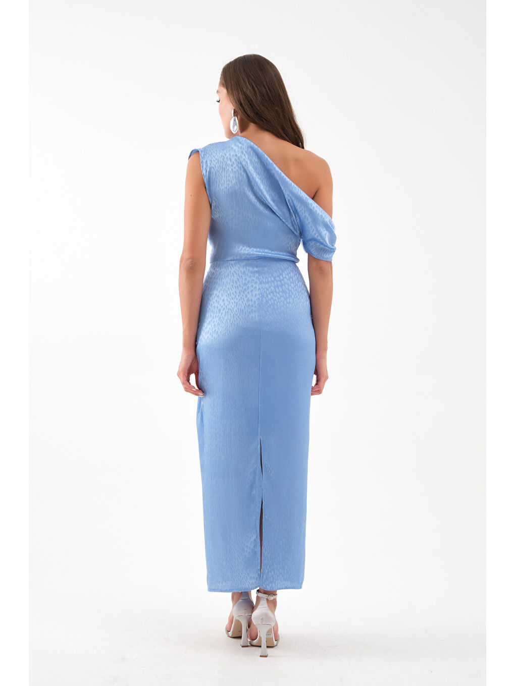 Kadın Bebe Mavi Degaje Yaka Desenli Midi Elbise-4