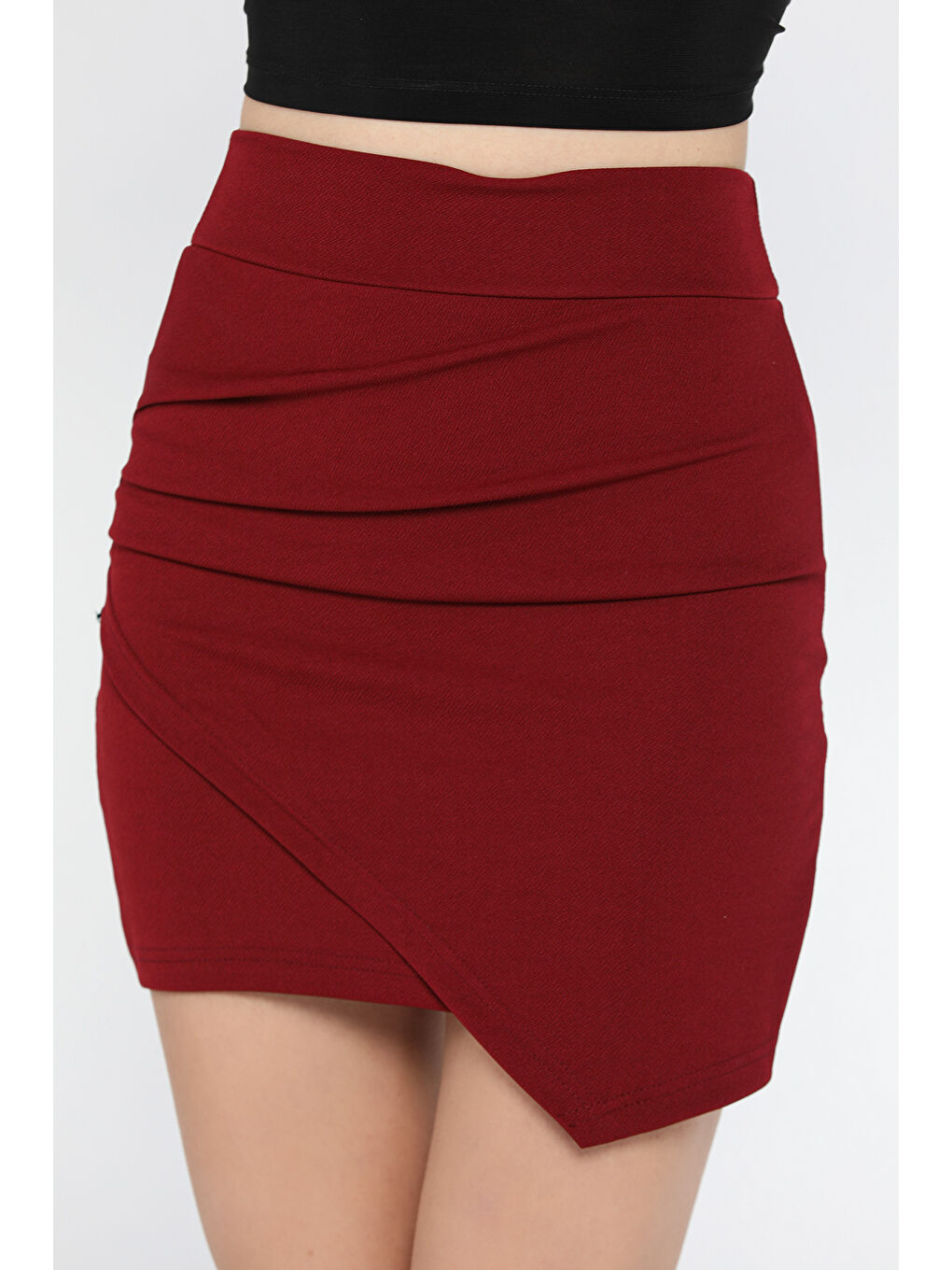 Gülseli Bordo Kadın Pileli Mini Etek - 2