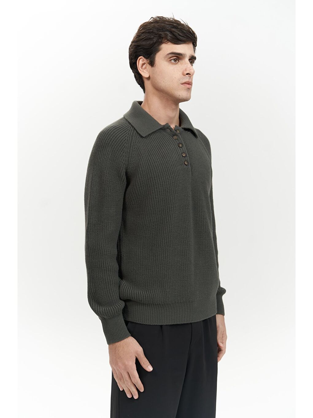 Vander Düğme Detay Antrasit Erkek Triko Kazak-2