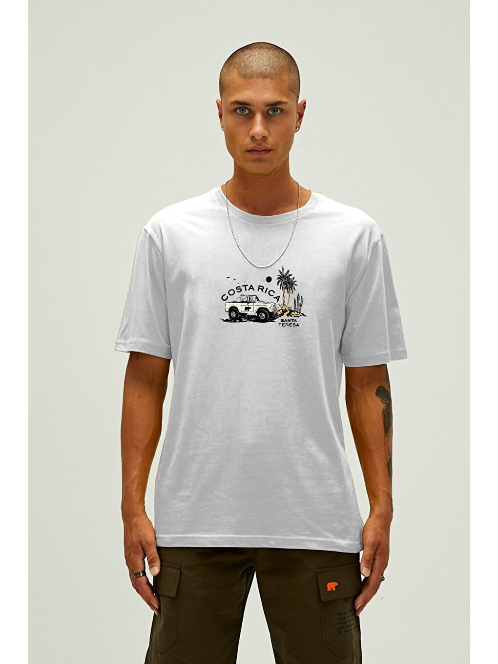 Costarıca Beyaz Erkek Baskılı Tişört