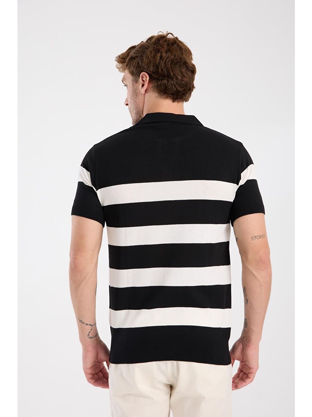 Aclub Bravo Örme Kumaş Viskon Karışımlı Slim Fit Siyah Polo Yaka Erkek Çizgili Polo Shirt-6