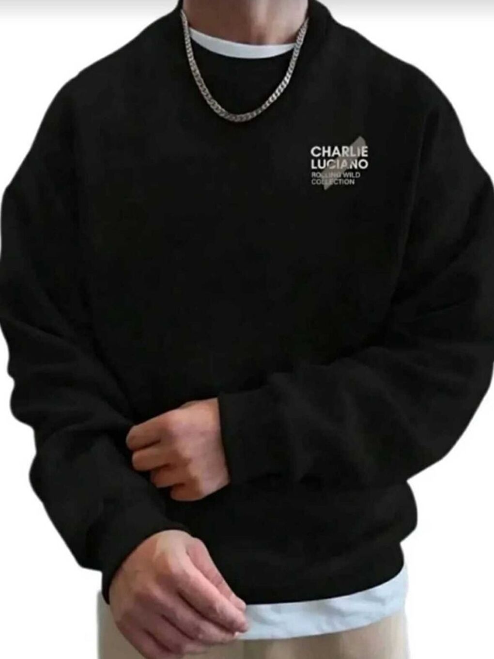 Erkek Siyah Luciano Baskılı Oversize Uzun Kollu Sweatshirt