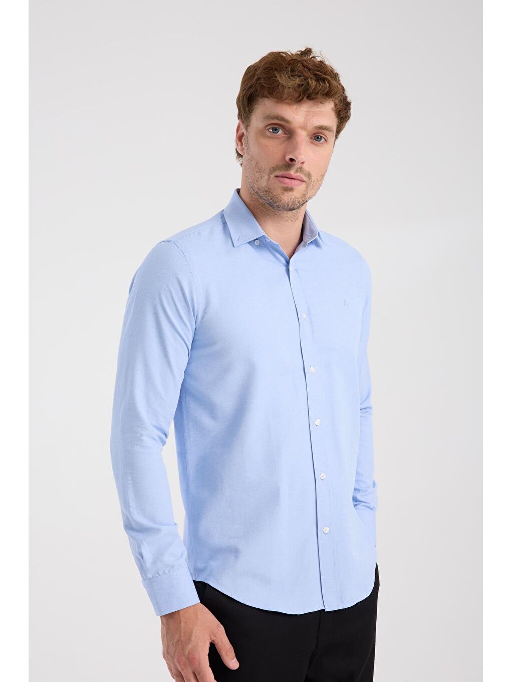 Aclub Ac10112 Oxford Pamuklu Slim Fit Mavi Düğmeli Yaka Erkek Düz Gömlek-4