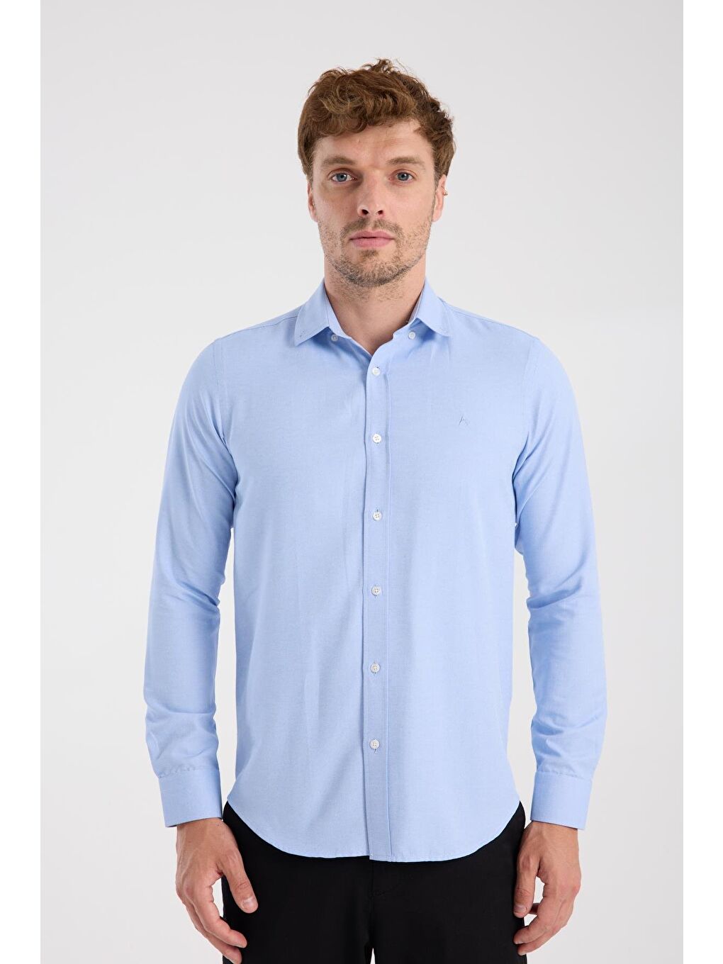 Aclub Ac10112 Oxford Pamuklu Slim Fit Mavi Düğmeli Yaka Erkek Düz Gömlek-6
