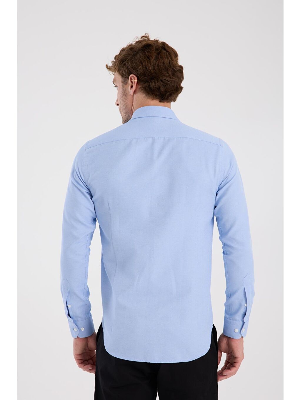 Aclub Ac10112 Oxford Pamuklu Slim Fit Mavi Düğmeli Yaka Erkek Düz Gömlek-7
