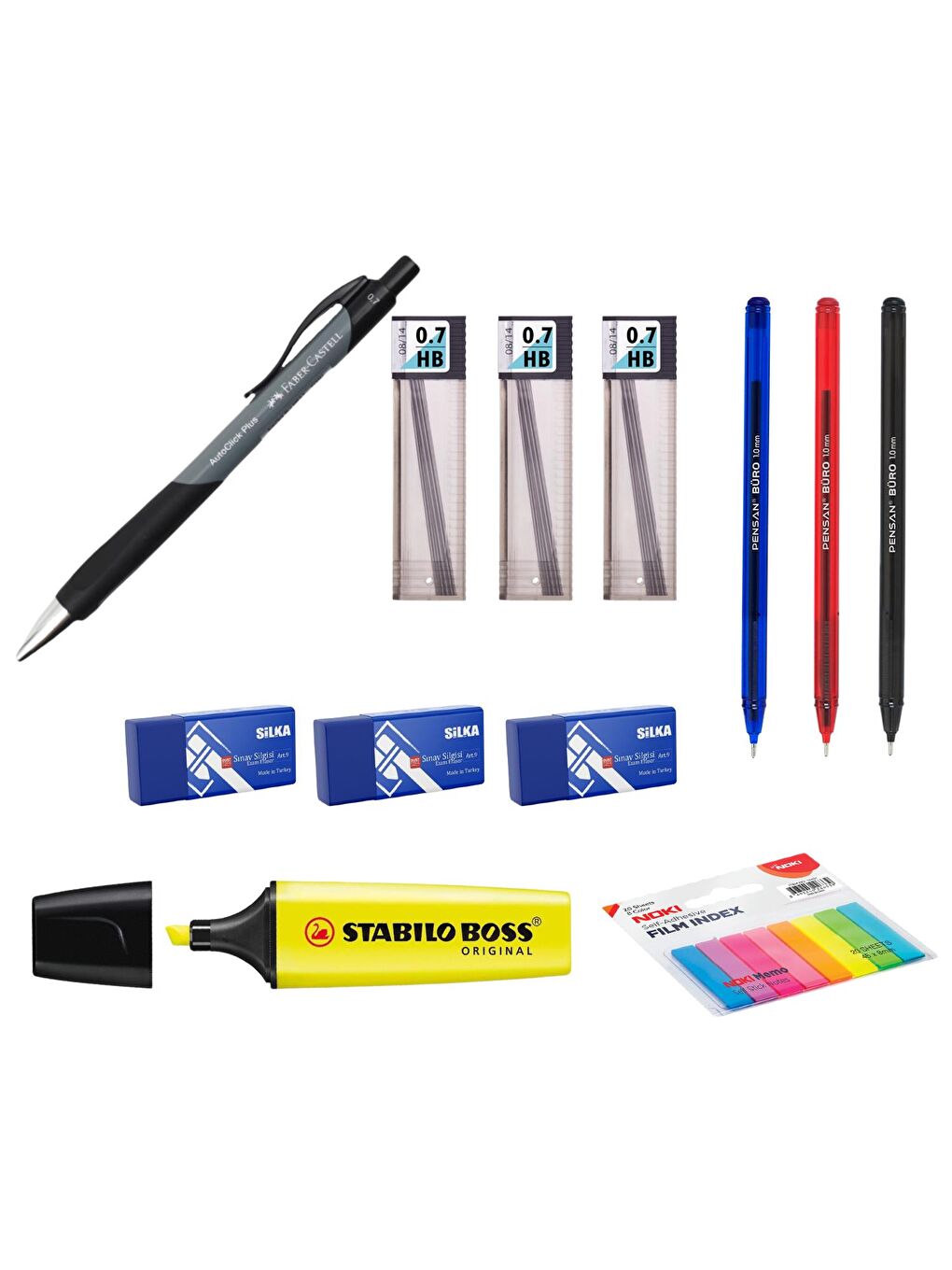 Lise Kırtasiye Seti – Uçlu Kalem + Fosforlu Kalem + Tükenmez Kalem