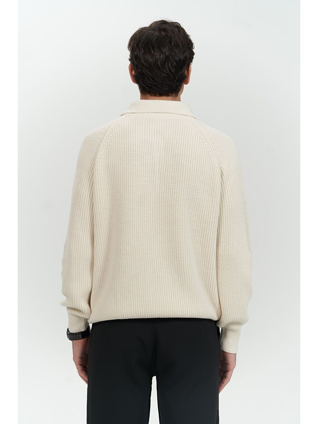 Vander Düğme Detay Ekru Erkek Triko Kazak-3