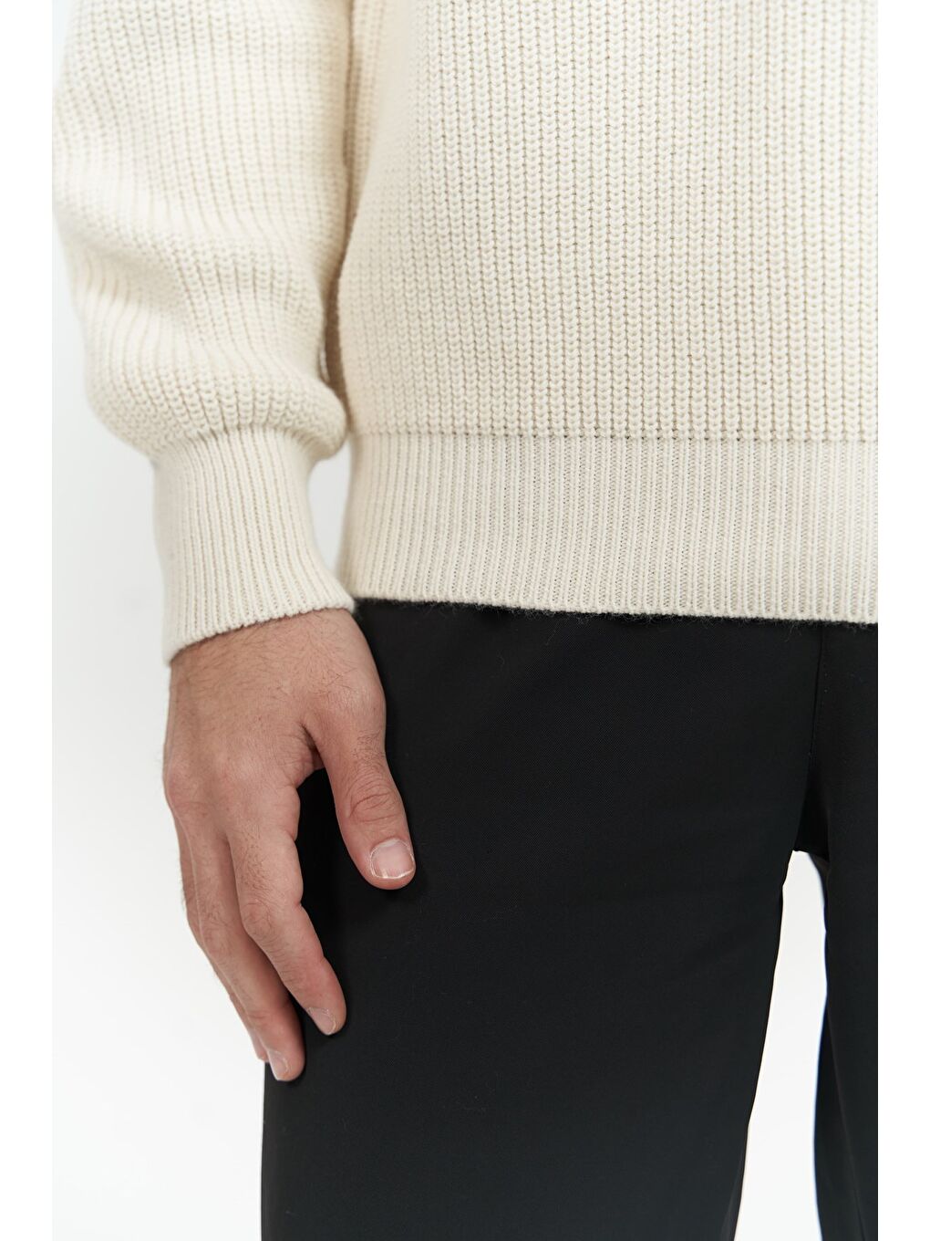 Vander Düğme Detay Ekru Erkek Triko Kazak-5