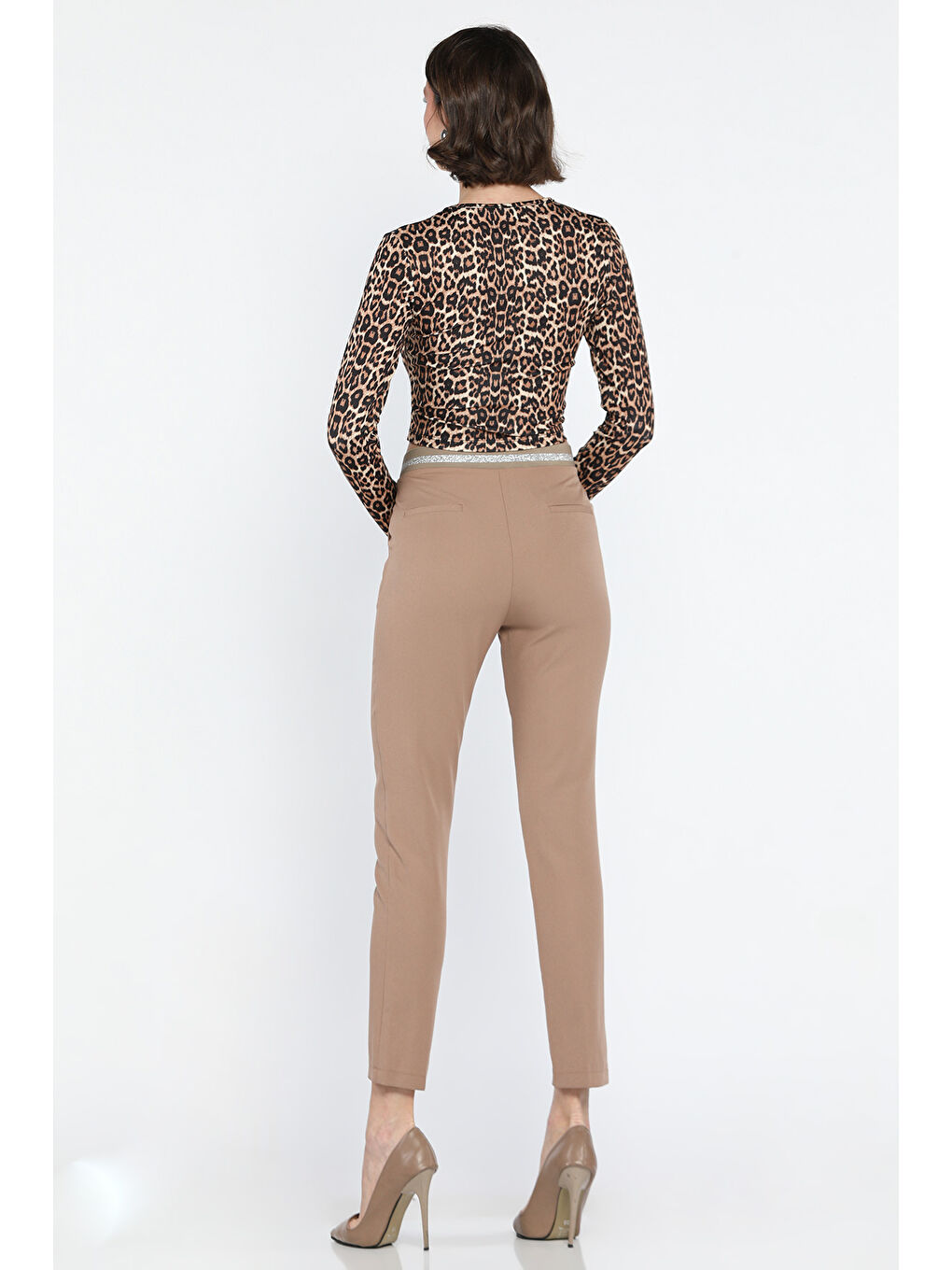 Bej Bel Lastikli Kadın Kumaş Pantolon-2