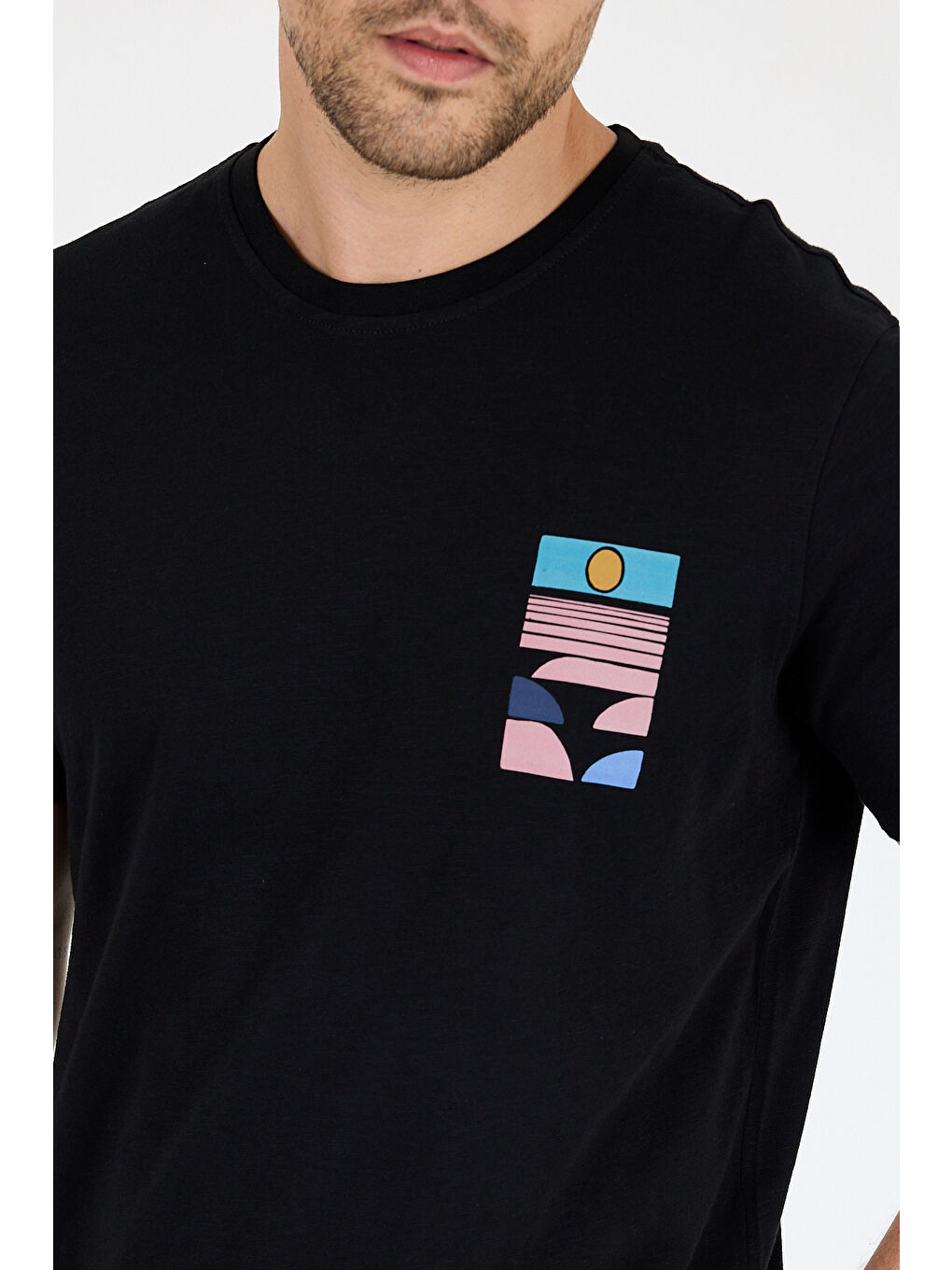 Siyah Erkek %100 Pamuk Bisiklet Yaka Kısa Kollu Baskılı Tişört Rahat ve Günlük Tişört 0005-2