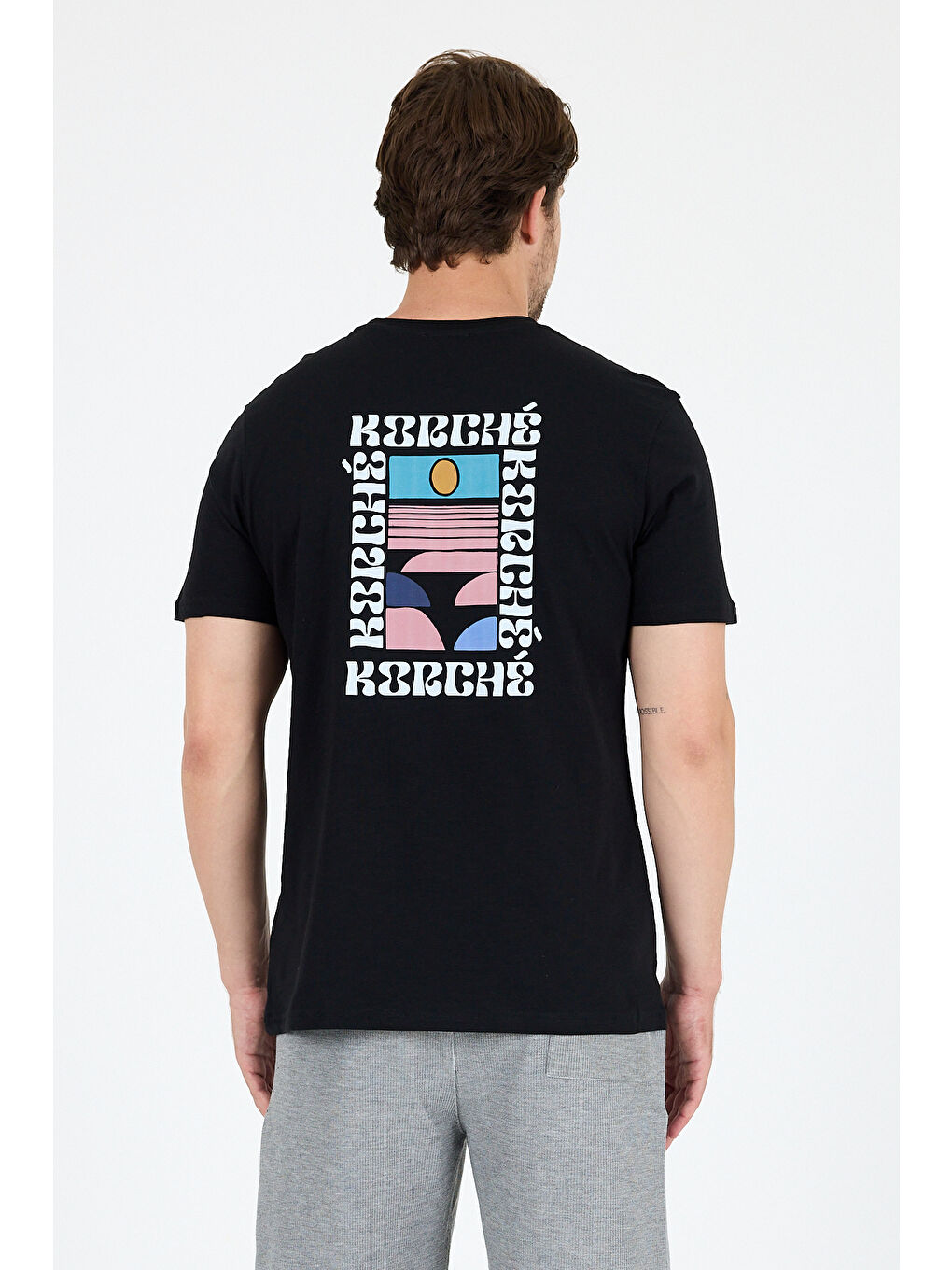 Siyah Erkek %100 Pamuk Bisiklet Yaka Kısa Kollu Baskılı Tişört Rahat ve Günlük Tişört 0005-4