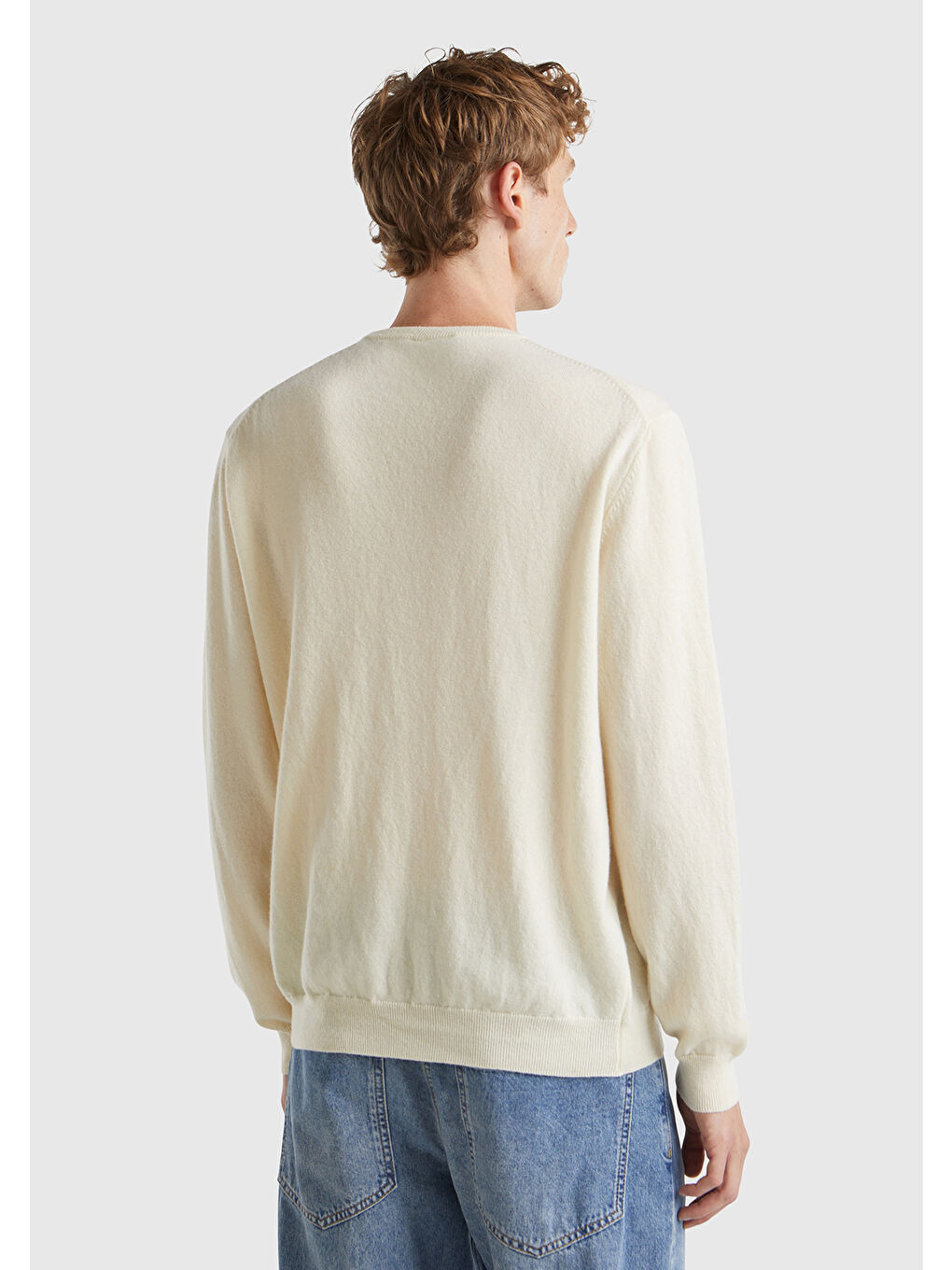 Ekru Erkek Krem %100 Merino Bisiklet Yaka Kazak-1