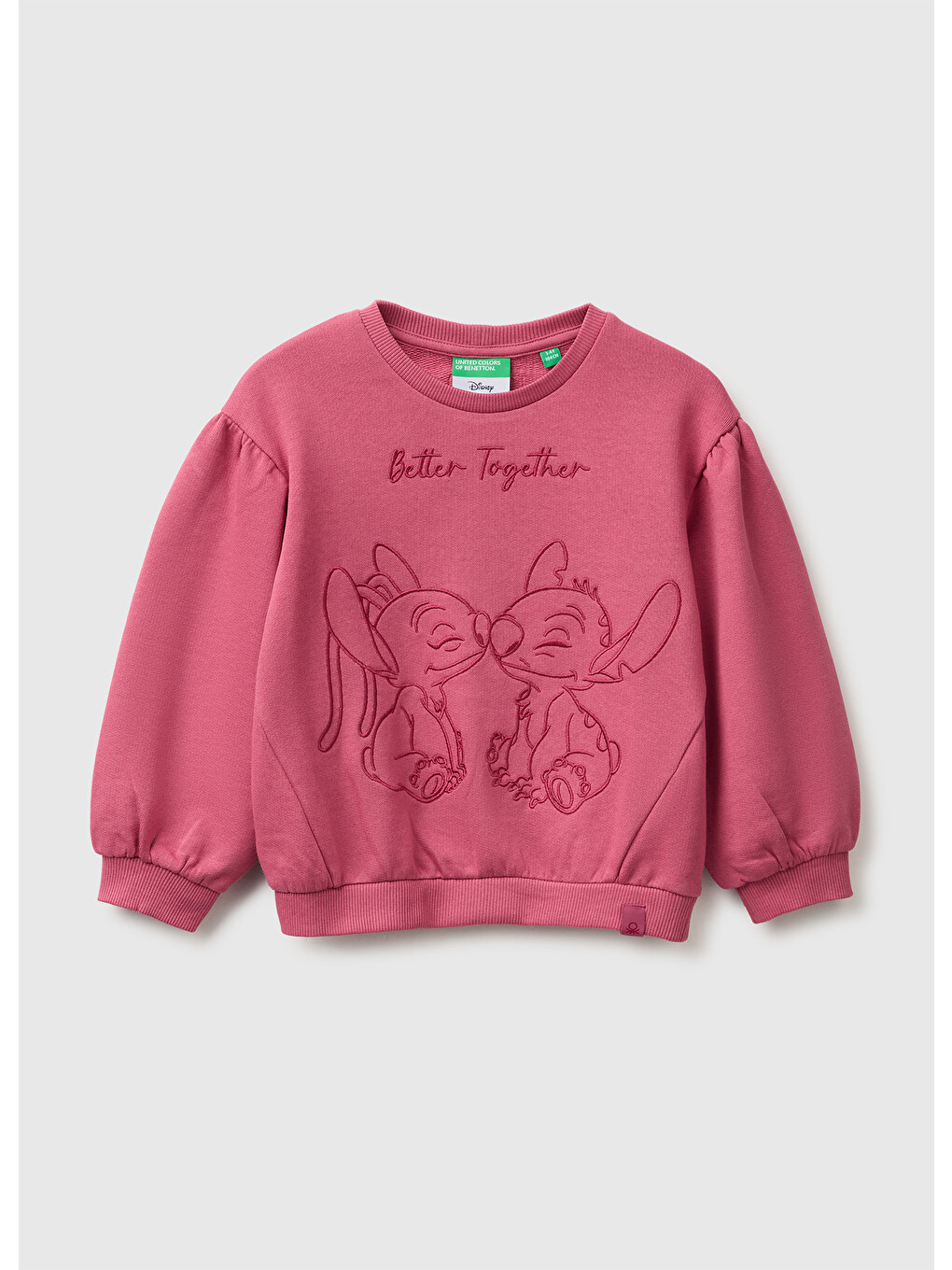 Kız Bebek Fuşya Önü Lilo&stitch Baskılı Ribanalı Bisiklet Yaka Sweatshirt