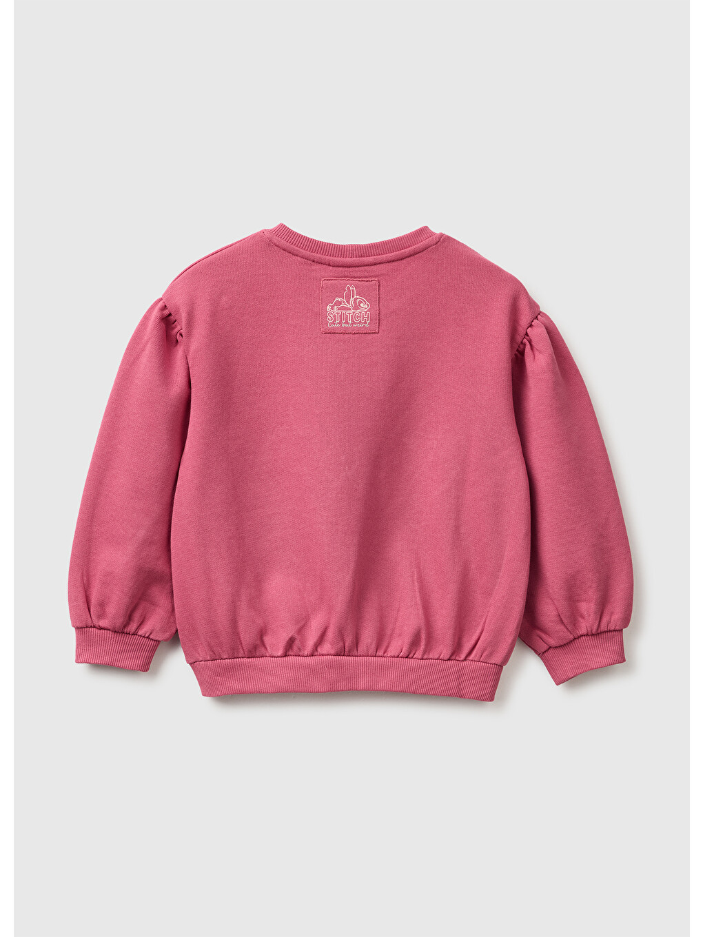 Kız Bebek Fuşya Önü Lilo&stitch Baskılı Ribanalı Bisiklet Yaka Sweatshirt-1