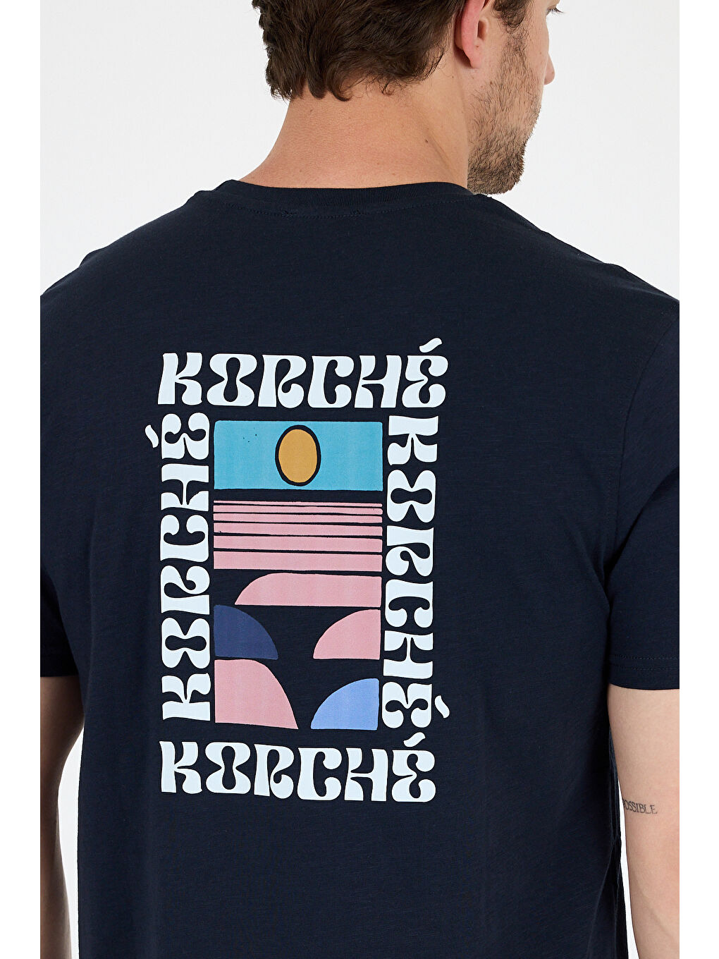 Lacivert Erkek %100 Pamuk Bisiklet Yaka Kısa Kollu Baskılı Tişört Rahat ve Günlük Tişört 0005-3