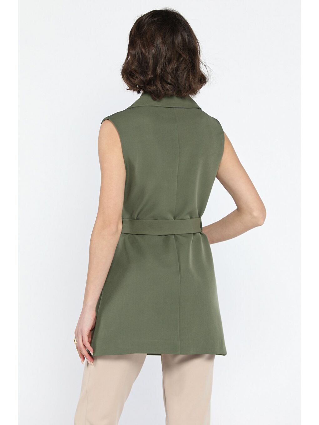 Haki Bel Kuşaklı Kadın Yelek-3