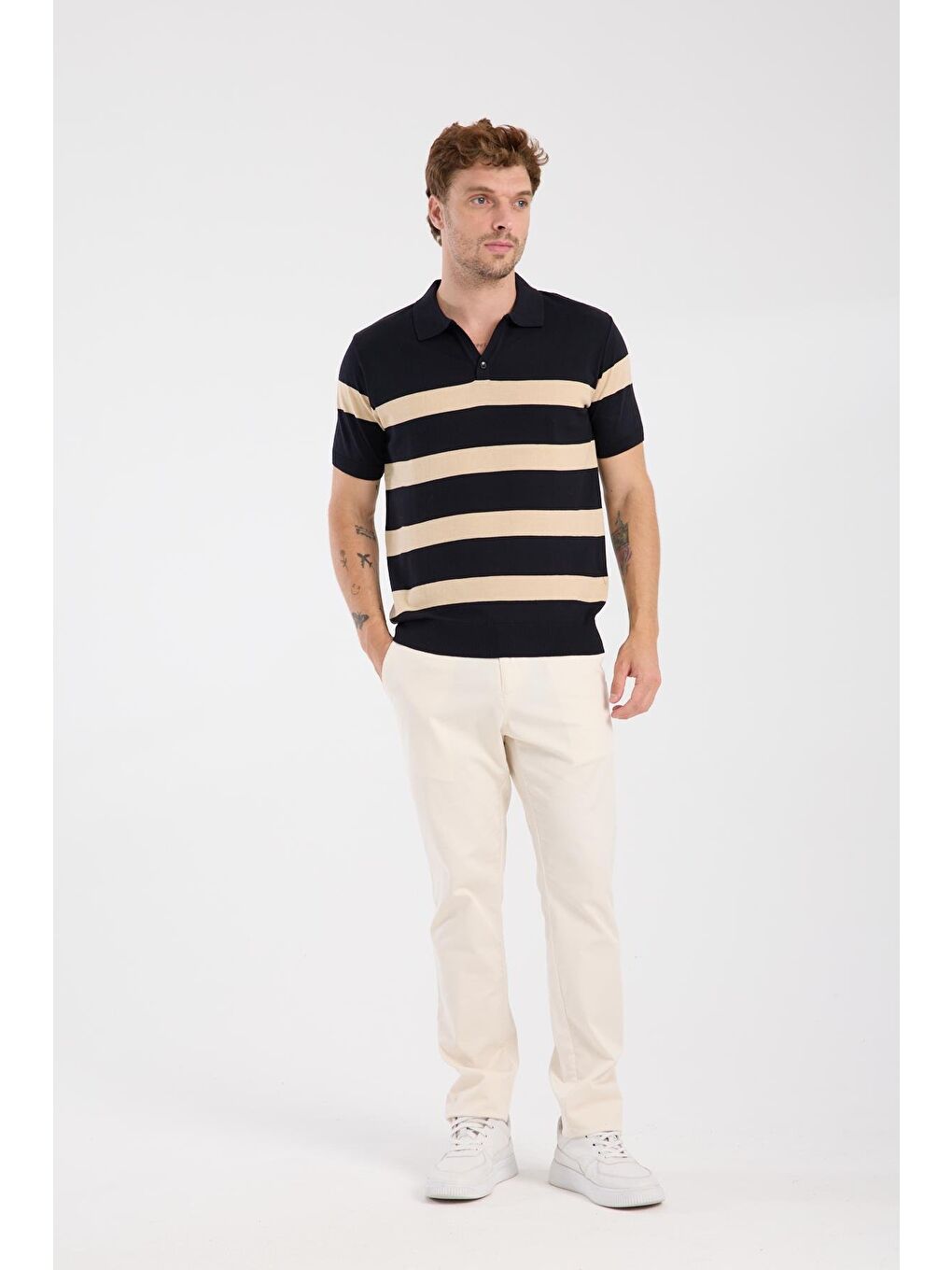 Aclub Bravo Örme Kumaş Viskon Karışımlı Slim Fit Lacivert Polo Yaka Erkek Çizgili Polo Shirt-1