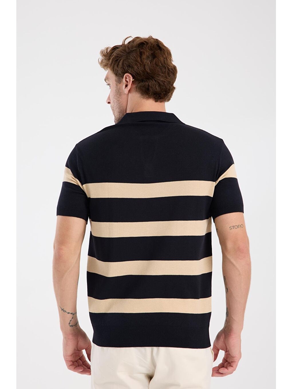 Aclub Bravo Örme Kumaş Viskon Karışımlı Slim Fit Lacivert Polo Yaka Erkek Çizgili Polo Shirt-7