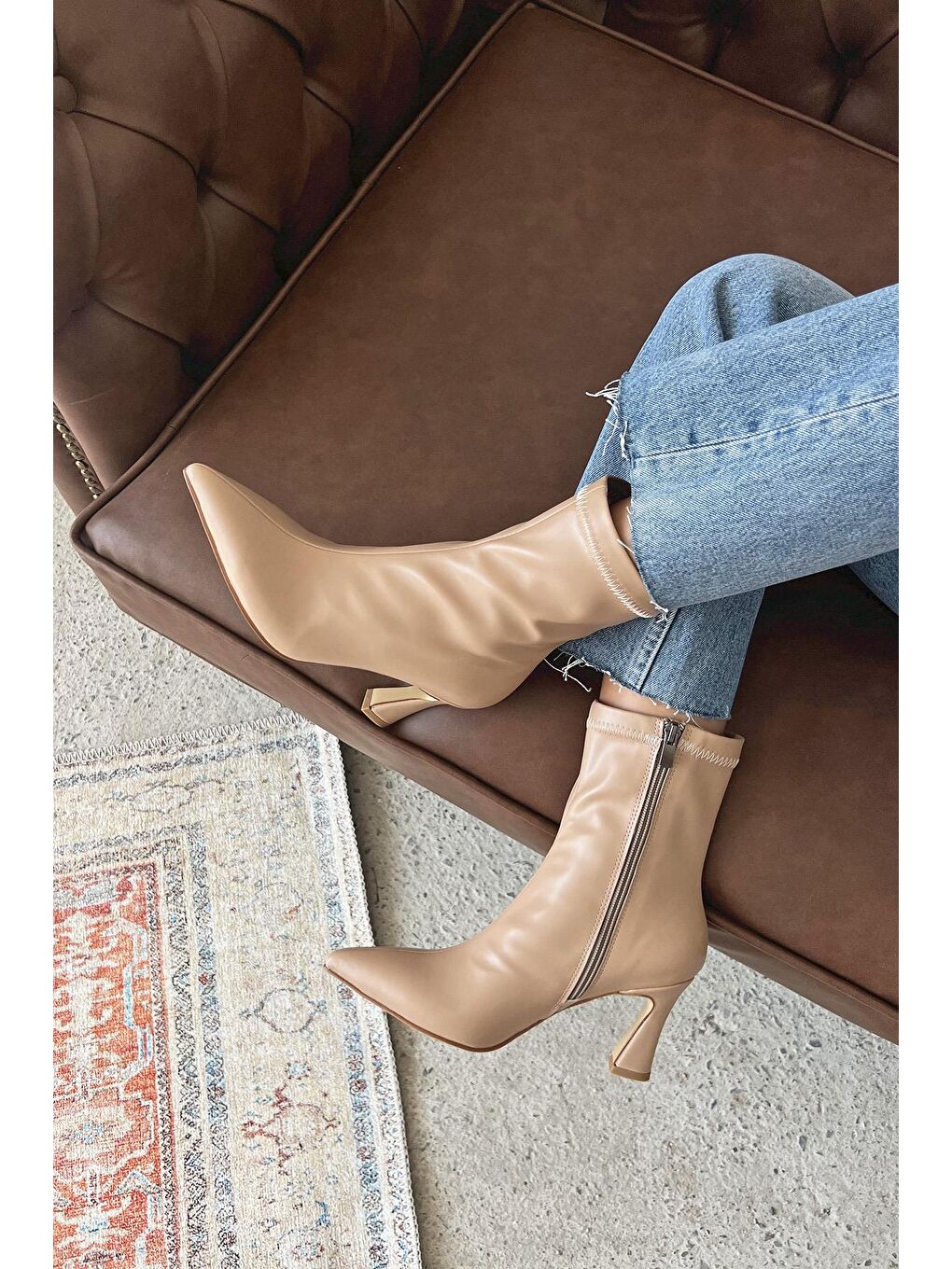 Bej Poppin Kadın Pino Ökçe  Deri  Bot Ten