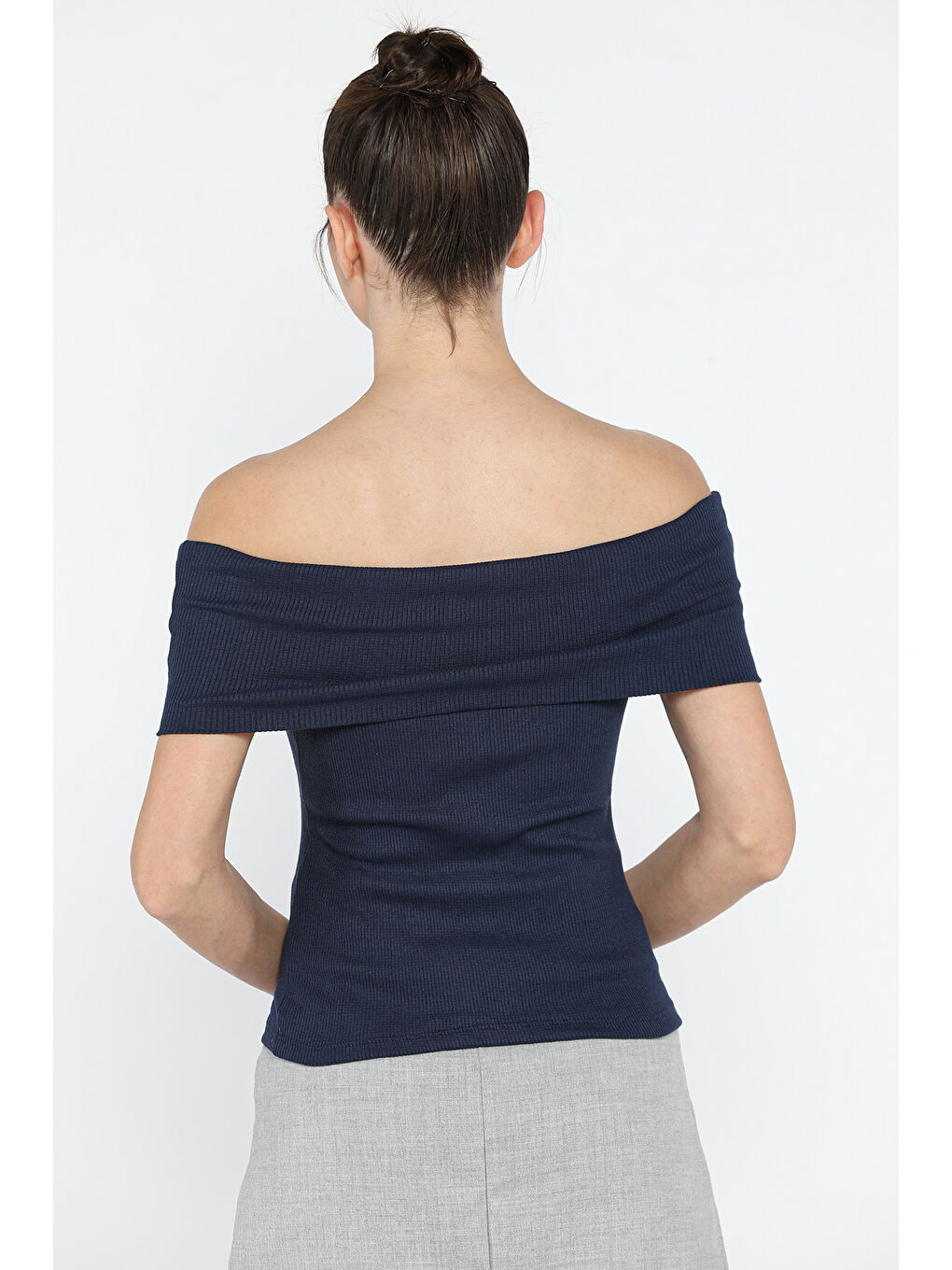 Lacivert Kadın Madonna Yaka Kaşkorse Bluz-3