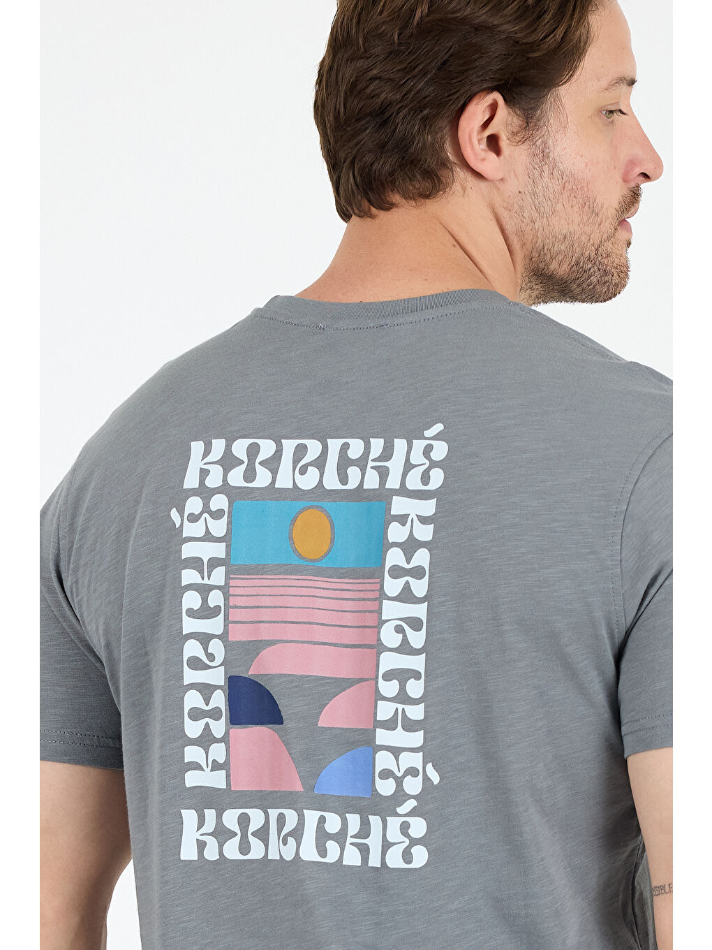 Gri Erkek %100 Pamuk Bisiklet Yaka Kısa Kollu Baskılı Tişört Rahat ve Günlük Tişört 0005-3