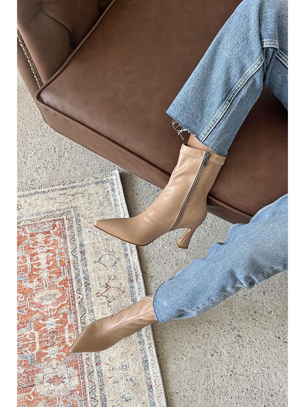 Bej Poppin Kadın Pino Ökçe  Deri  Bot Ten-1