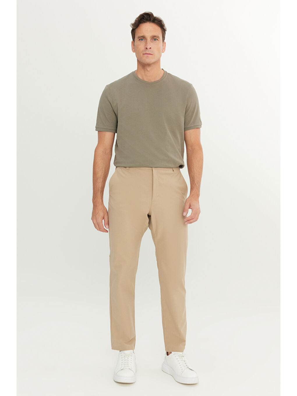 Erkek Bej 360 Her Yöne Esneyen Slim Fit Dar Kesim Yan Cep Pantolon-1