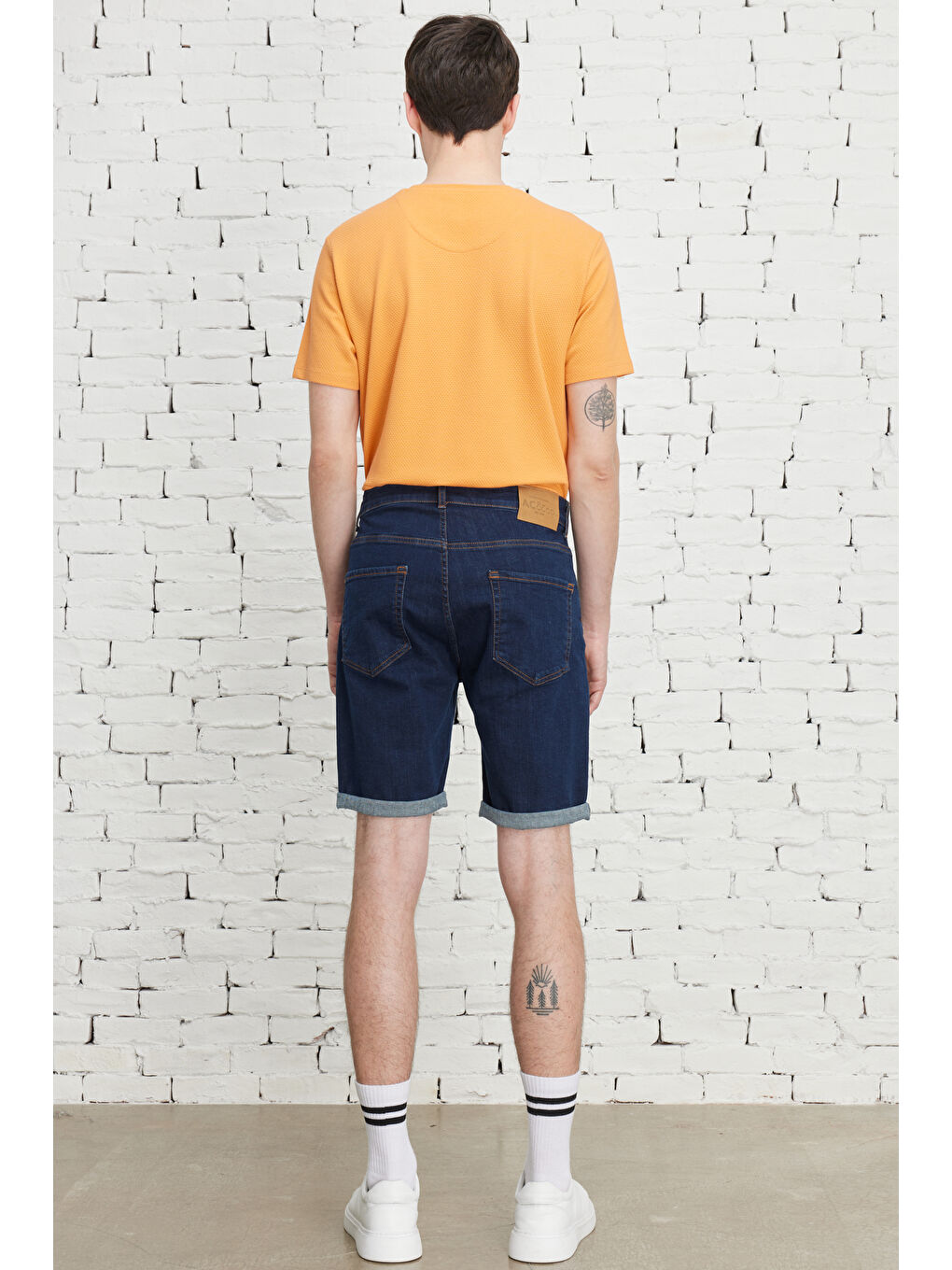 Erkek Koyu Lacivert Slim Fit Dar Kesim Pamuklu Esnek Denim Şort-7