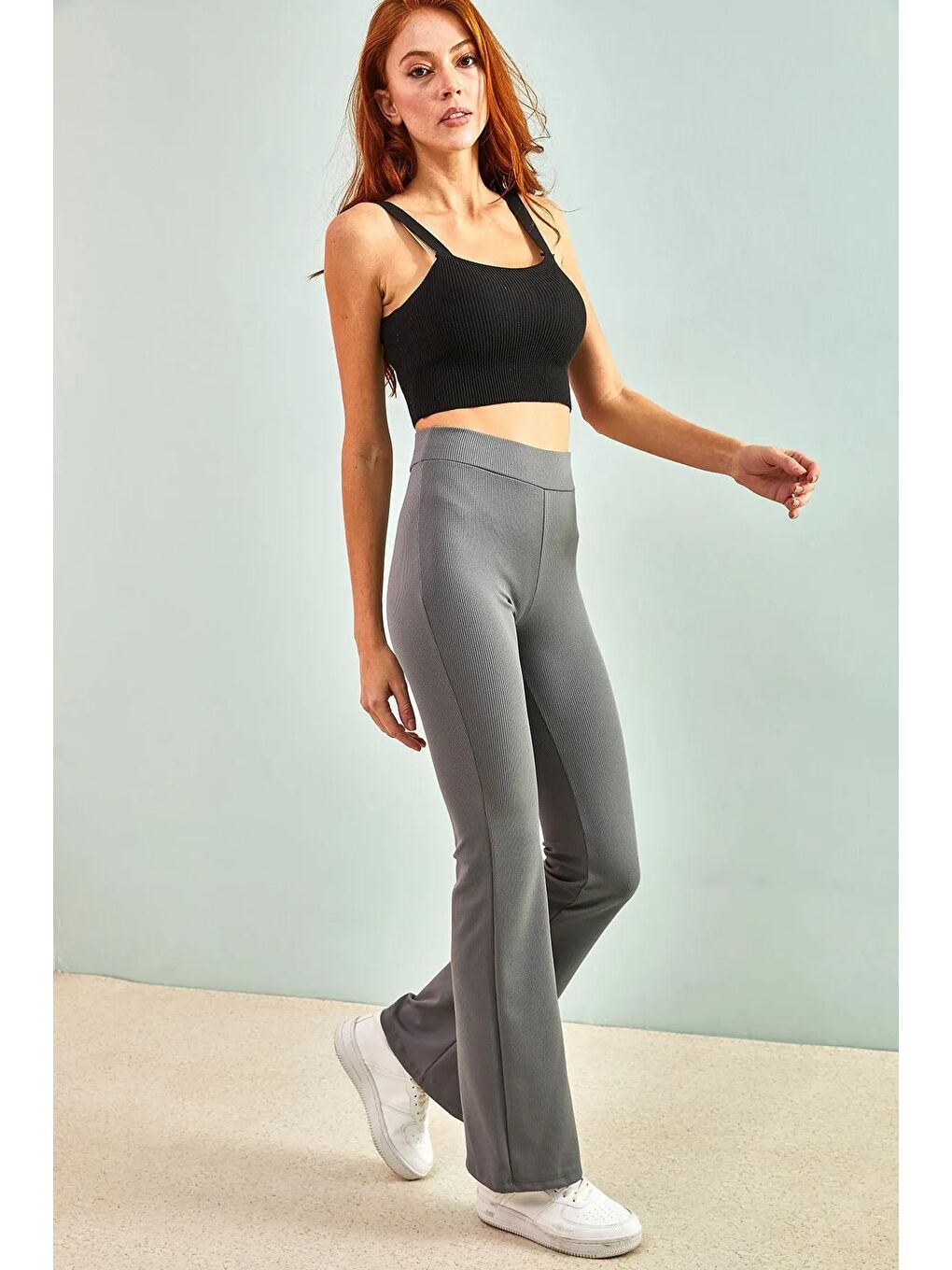 Gri Kadın Fitilli İspanyol Paça Tayt