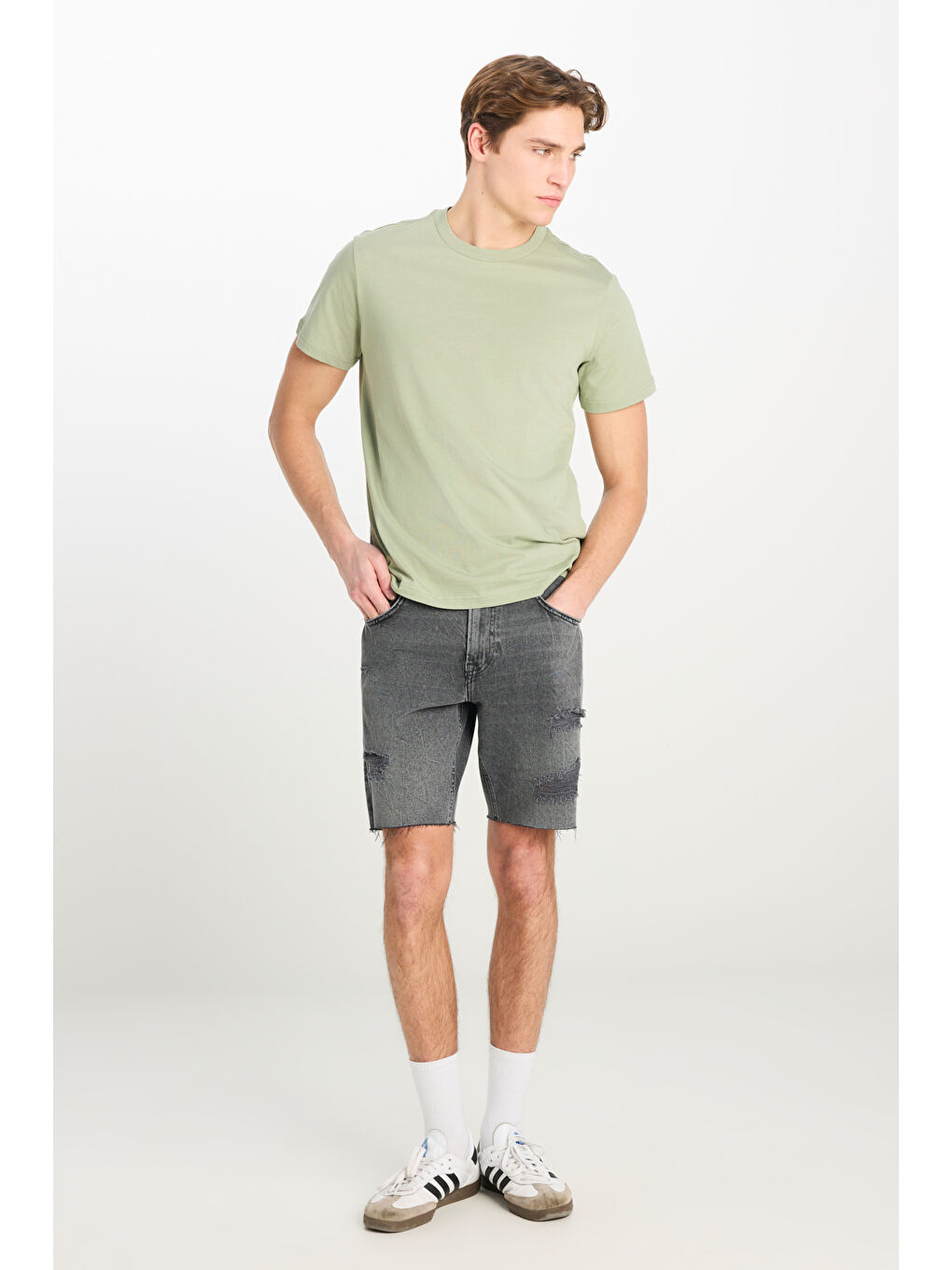 Bej Regular Fit %100 Pamuk Normal Bel Jean Şort-3