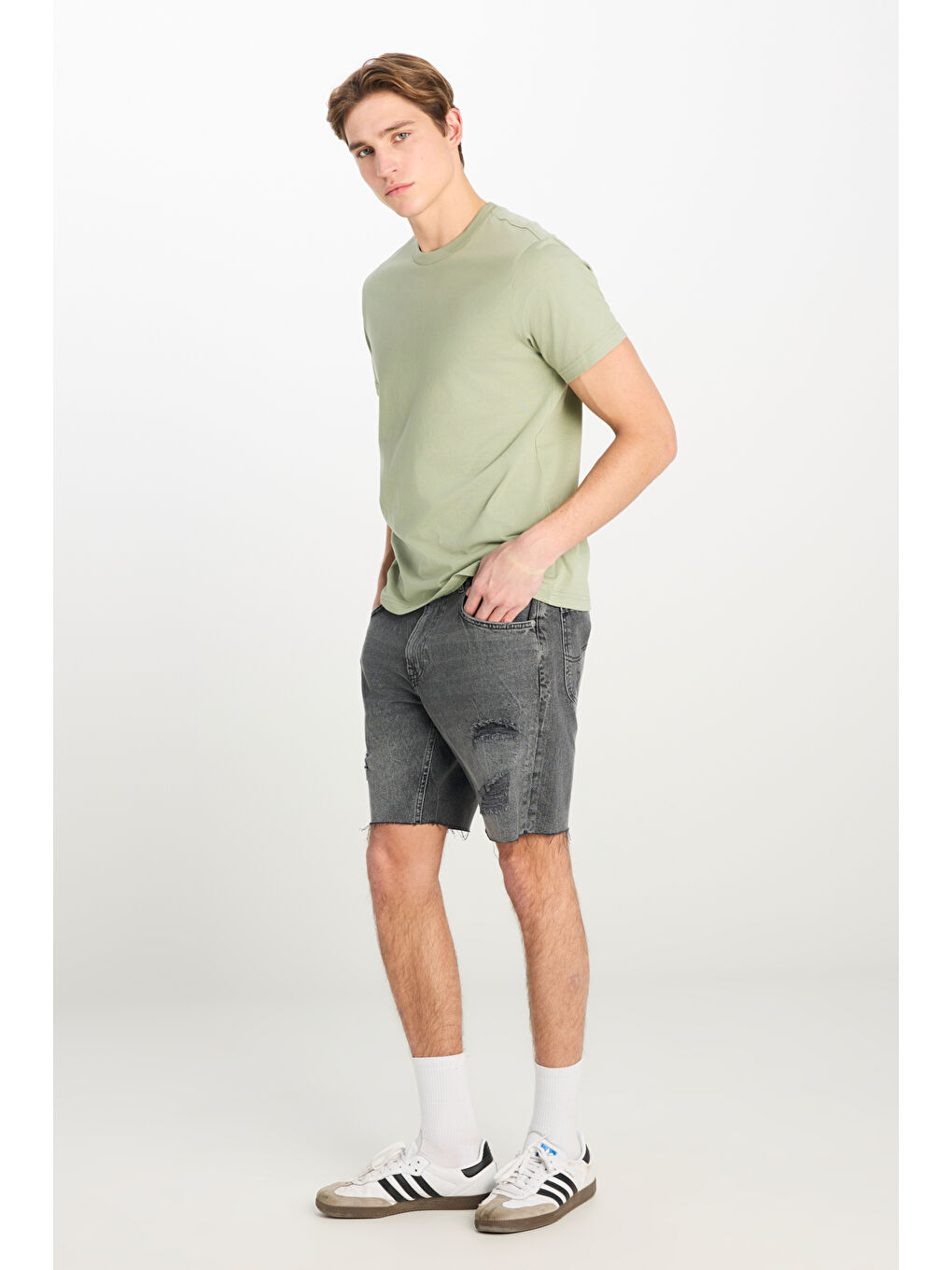 Bej Regular Fit %100 Pamuk Normal Bel Jean Şort-4