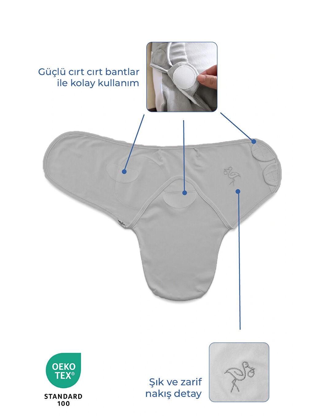 İnterlok Pamuklu Bebek Kundak Gri-1