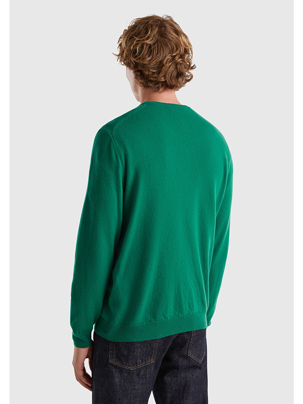 Erkek Yeşil %100 Merino Bisiklet Yaka Kazak-1