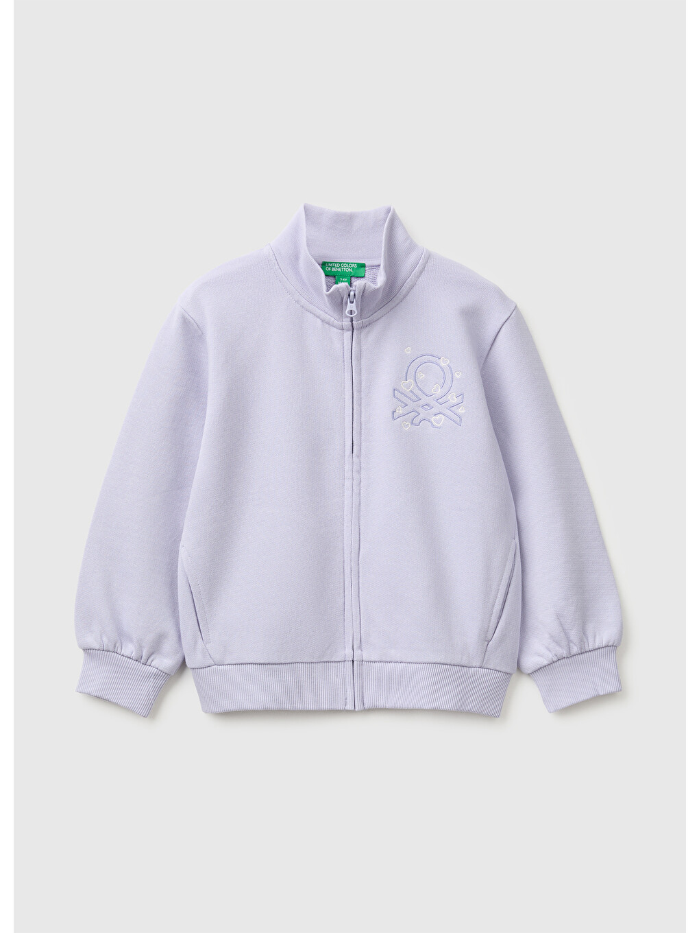Kız Bebek Lila Önü İşlemeli Ribanalı Boğazlı Fermuarlı Dik Yaka Sweatshirt