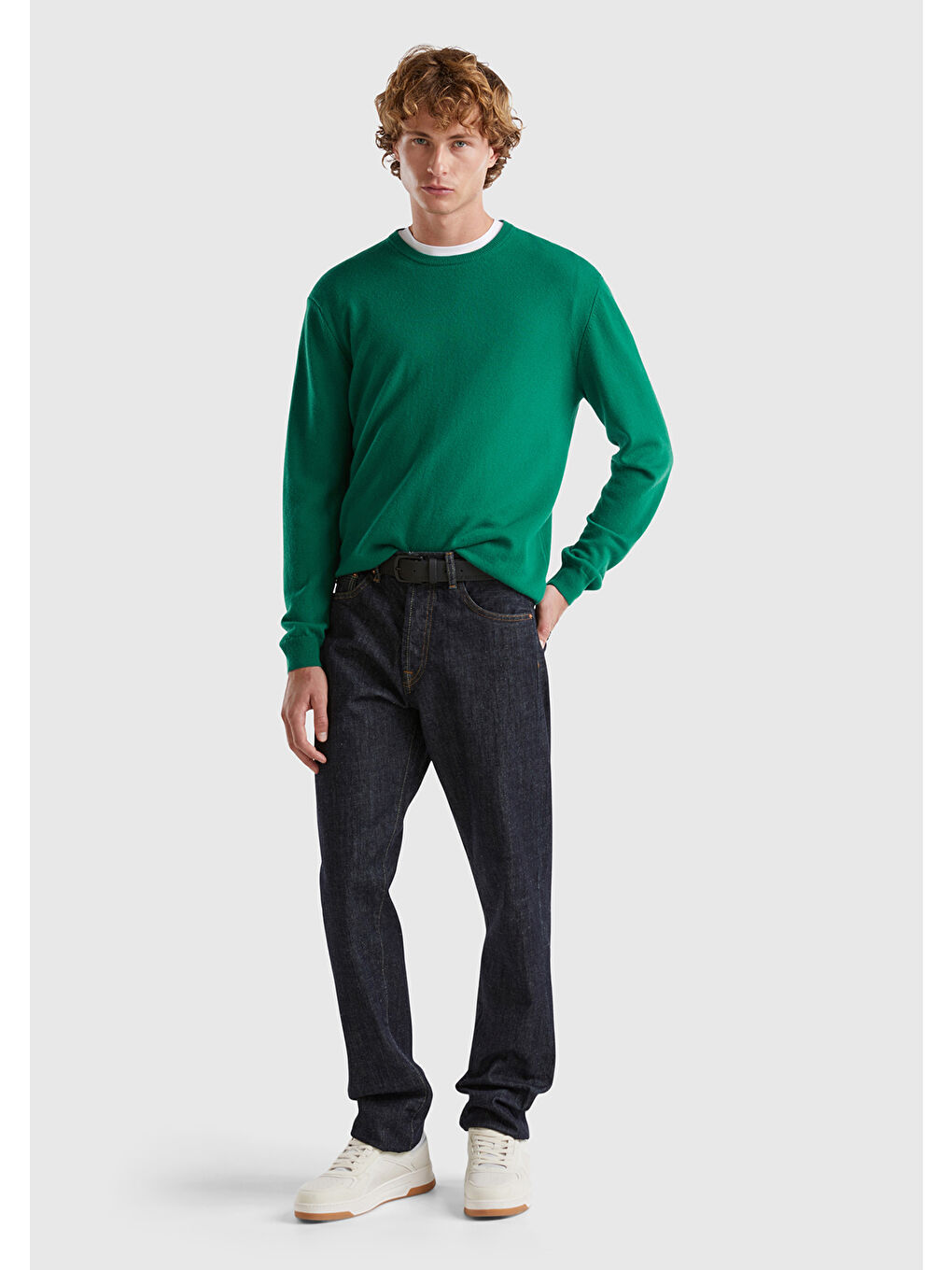 Erkek Yeşil %100 Merino Bisiklet Yaka Kazak-2