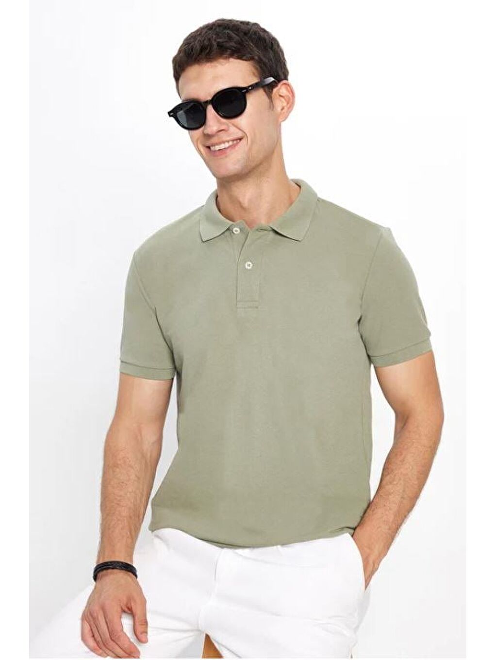 Karışık Erkek 5'Li Paket Bordo-Gri-Mavi-Haki-Çimen Yeşili Slim Fit Pamuklu Düz Pike Polo Yaka Tişört-4