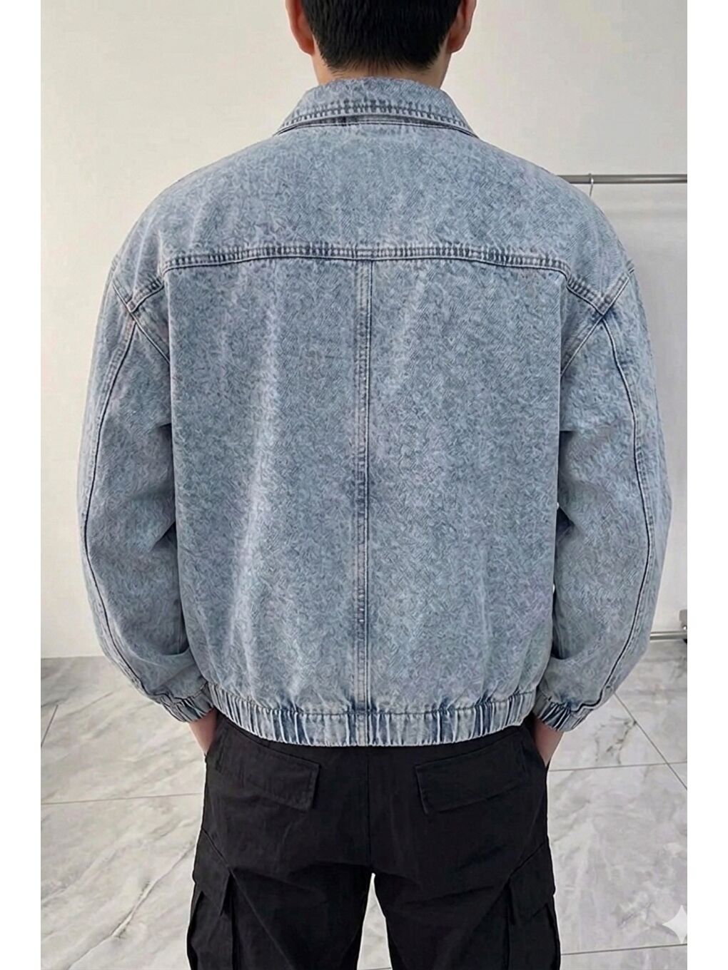 Mavi Erkek Oversize Bomber Ceket Fermuarlı Basic Günlük Mont-1