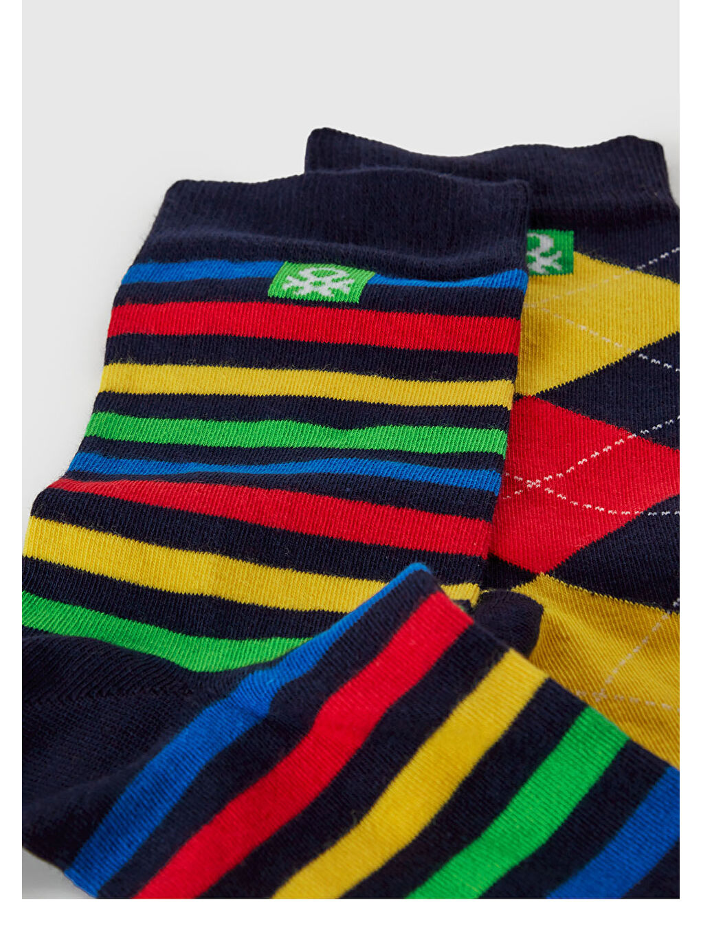 Unisex Lacivert - Renkli Mix Pamuk Karışımlı Desenli Logo Detaylı 2'li Çorap Seti-1