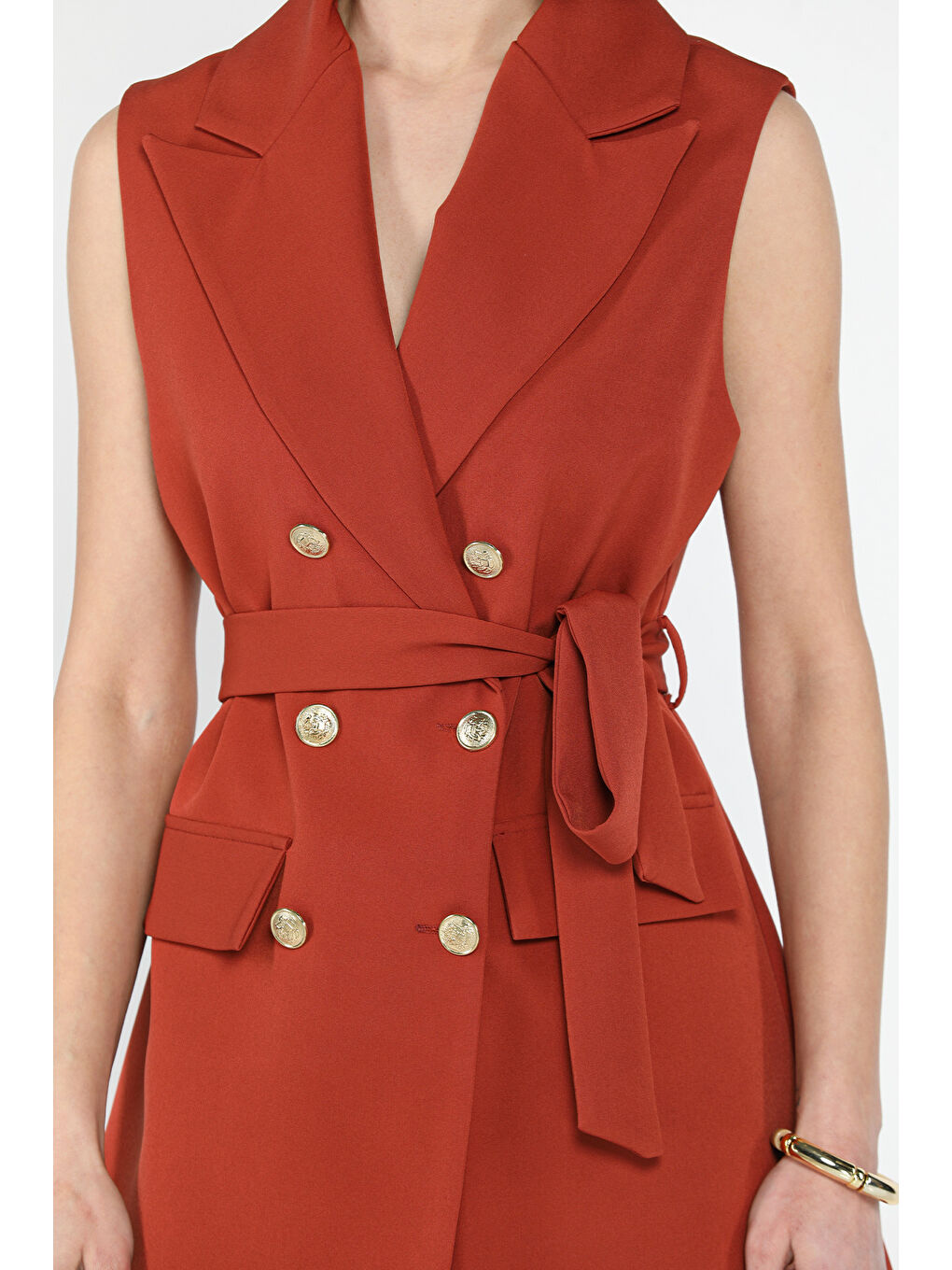 Kahverengi Bel Kuşaklı Kadın Yelek-4