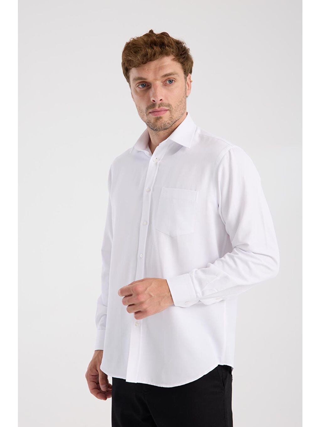 Aclub Ac10110 Dobby Pamuk Karışımlı Regular Fit Beyaz Klasik Yaka Erkek Düz Gömlek-2