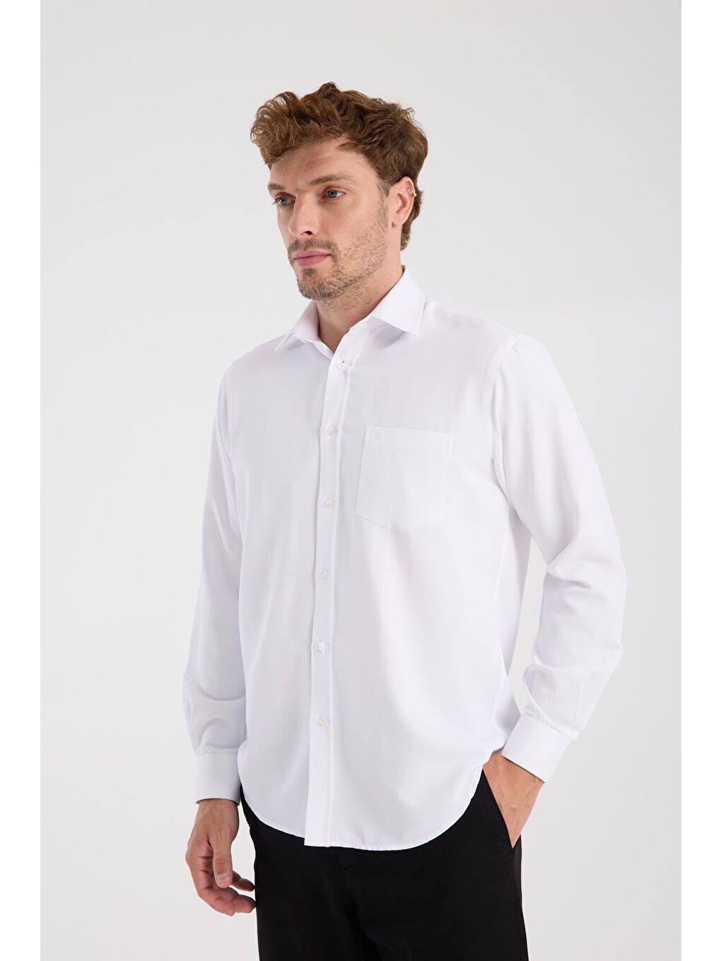 Aclub Ac10110 Dobby Pamuk Karışımlı Regular Fit Beyaz Klasik Yaka Erkek Düz Gömlek-3